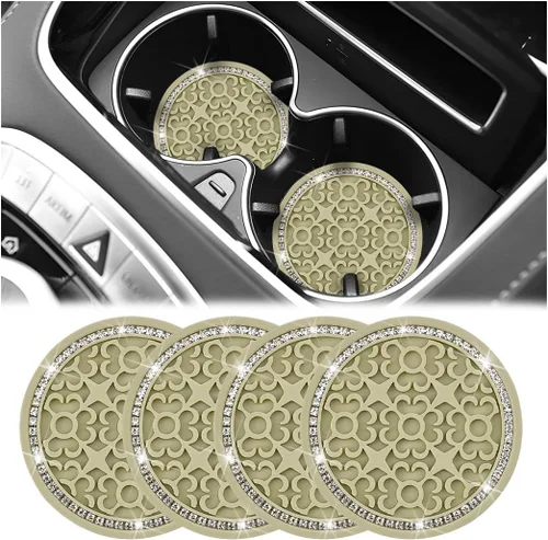Vista 8 de Zpana – Portavasos para automóvil con diamantes de imitación, 4 unidades, 2.75 pulgadas, silicona con cristales de strass, tapetes antideslizantes