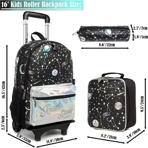 Vista 2 de Egchescebo Kids Rolling Kid Travel Toddler Duffle Bag Mochila desmontable para niñas Rosa, Negro-220223-1-L, Mochilas de viaje