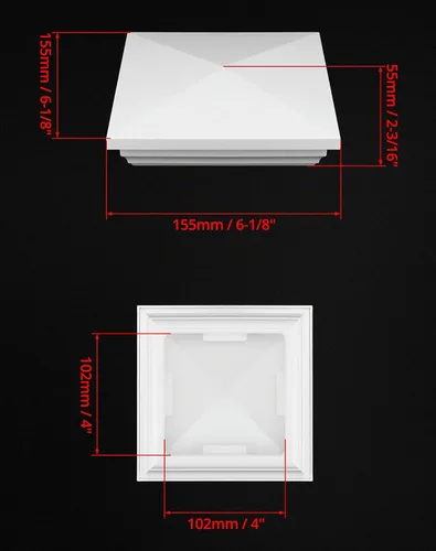 Vista 6 de QWORK Tapón para poste de valla de vinilo, paquete de 4 cubiertas superiores de PVC de 4 x 4 pulgadas, cubierta superior para poste de valla