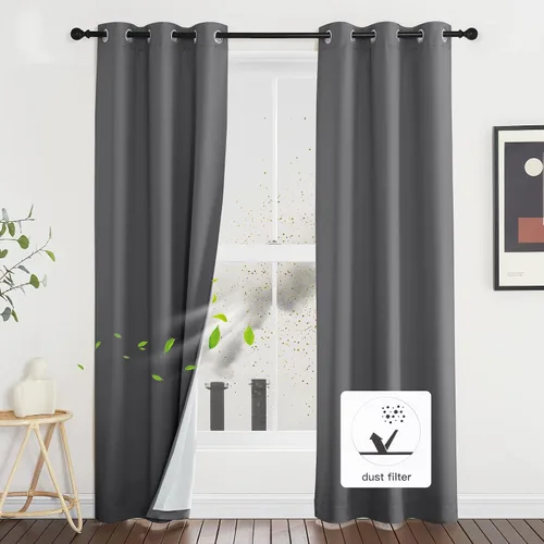 Vista 26 de NICETOWN Cortinas de Lino Sintético Angora con Barrera de Sonido que Aísla el Polvo, 100% Opacas, de 84 Pulgadas de Largo, 1 Panel, Cortinas
