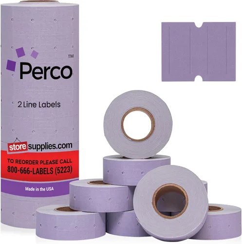Vista 9 de Perco Etiquetas azules de 2 líneas, 6,000 etiquetas de precio en blanco y fecha para pistolas Perco de 2 líneas de precio y fecha, 8 rollos, 1