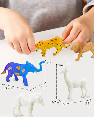 Vista 4 de Vileafy Kits de manualidades de pintura de animales de safari para niños de 4 a 8 años - 12 figuras de animales pintables con pinceles y paletas
