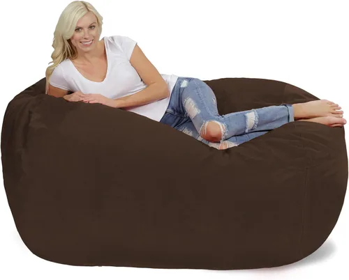 Vista 12 de Silla de saco puf Chill Sack: Bolso de muebles de espuma viscoelástica de 6 pies y tumbona grande – Sofá grande con funda de microfibra suave - Negro