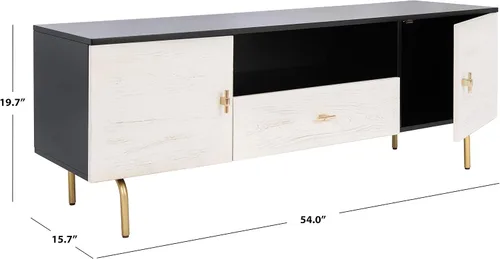 Vista 3 de SAFAVIEH Genevieve - Soporte de TV para pantalla plana de hasta 65 pulgadas, acabado lavado en blanco y negro, gabinete de almacenamiento moderno