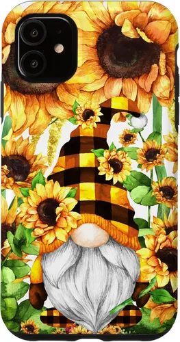 Vista 8 de iPhone 16 Gnomo de girasol con sombrero de cuadros de búfalo para niñas de moda lindo caso