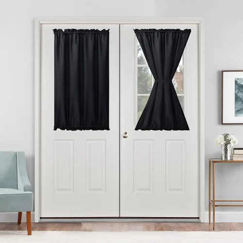 Vista 17 de Cortinas para puerta francesa, color aguamarina, 24 pulgadas de ancho x 40 pulgadas de largo, 1 panel Bolsillo para barra, semitransparente