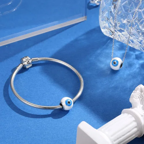 Vista 2 de AIEGNOS Dijes de Hamsa de mal de ojo para pulsera, collar de plata de ley 925, cuentas de mal de ojo de Fátima para manos de serpiente europea