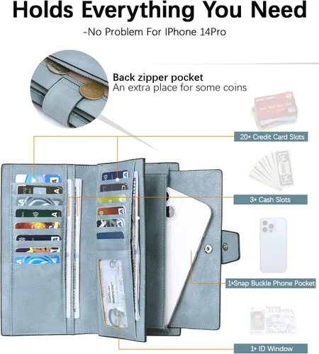 Vista 3 de BOSTANTEN Carteras de cuero para mujer, bloqueo RFID, gran capacidad, triple tarjetero, embrague para teléfono