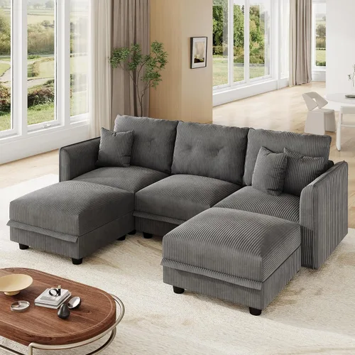Vista 52 de LLappuil Sofá Seccional Modular con Asientos de Almacenamiento, Sofá Modular Convertible de Pana Chaise para Sala de Estar, Sofás de 5 Plazas con 3