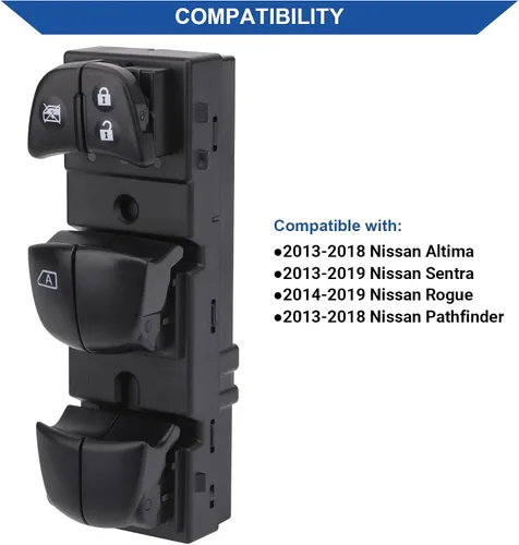 Vista 2 de Obaee Interruptor de Elevalunas Eléctrico, Botón de Control Principal Compatible con Nissan Altima 2013-2016/ Tiida 2011-2016/ Juke 2010-2017