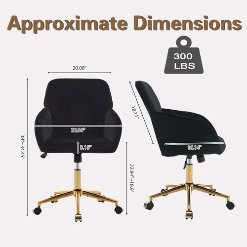Vista 2 de Silla moderna de oficina en casa, cómoda silla de escritorio de terciopelo, silla de tocador de maquillaje con ruedas, silla giratoria ajustable