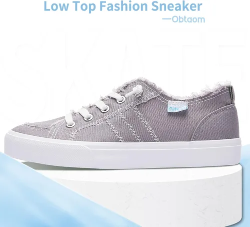 Vista 2 de Obtaom Play - Tenis de lona para mujer, color blanco deslavado y estampado de leopardo, sin cordones, a la moda