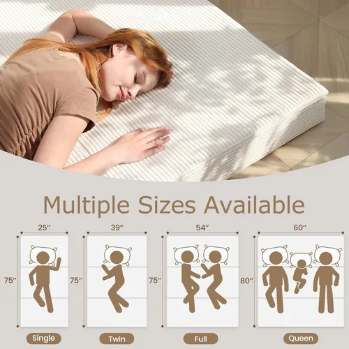 Vista 6 de Colchón de tres pliegues de 6 pulgadas, tamaño individual, sofá cama plegable con funda extraíble lavable, colchón plegable de espuma de alta Beige