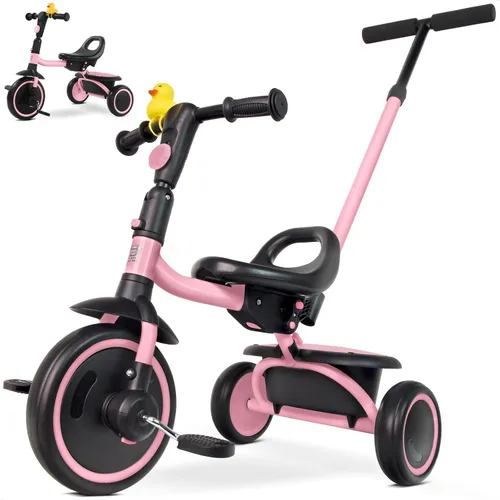 Vista 8 de RIDYEE Triciclo para niños pequeños de 18 meses a 5 años con mango de empuje extraíble, triciclos para niños de 3 a 5 años, ideal para familias
