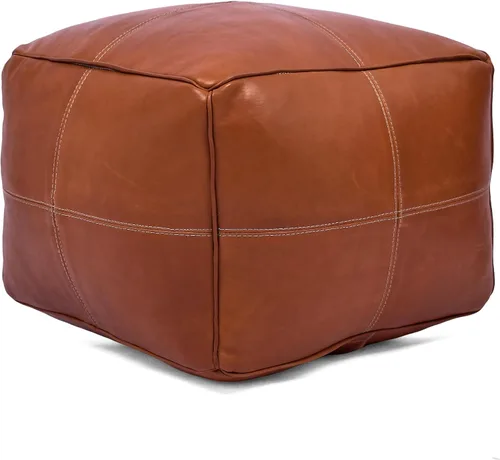 Vista 25 de Marrakesh Gallery - Funda de puf marroquí, otomana redonda y grande de piel, decoración bohemia para sala de estar, reposapies, sin relleno