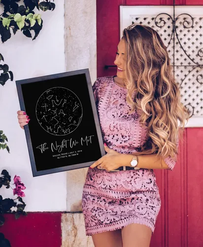 Vista 4 de Mapa de Estrellas Personalizado con Fechas y Lugar Específicos - Impresión de Mapa de Constelación Personalizado, Sin Marco - Arte de Pared