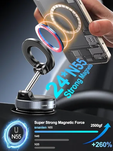 Vista 2 de Soporte Magnético para Teléfono para Coche [Sución Más Fuerte de 120+ LB & Magnetismo Más Fuerte de 2800gf] Soporte de Teléfono para Coche Ajustable