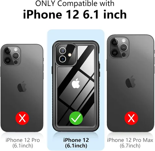Vista 6 de Funda impermeable para iPhone 12, impermeable, antideslizante, a prueba de golpes, para iPhone 12, color negro