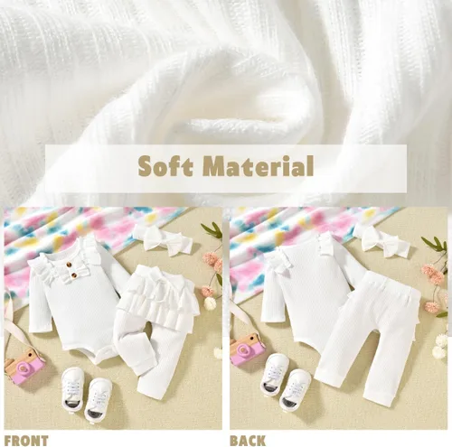 Vista 3 de Aalizzwell Conjunto de mameluco acanalado para bebés y niñas prematuros, para otoño e invierno
