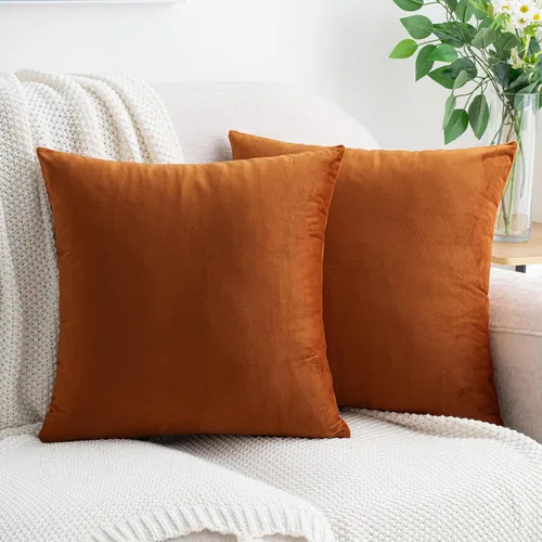 Vista 19 de HWY 50 fundas de almohada decorativas de terciopelo sólido para sofá, sala de estar. Ambar