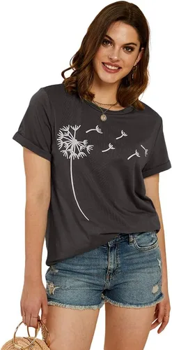 Vista 3 de Cicy Bell - Camiseta de manga corta para mujer, de verano, estampada con lindo gráfico de diente de león
