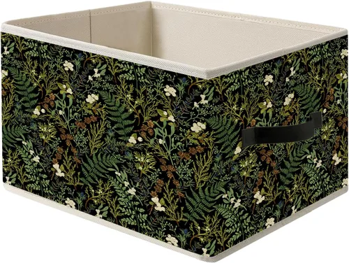 Vista 8 de Caja de Almacenamiento Floral Rústica Azul y Blanca con Asas, Canasta Organizadora Plegable Botánica de Flores Grandmillennial Caja de Juguetes