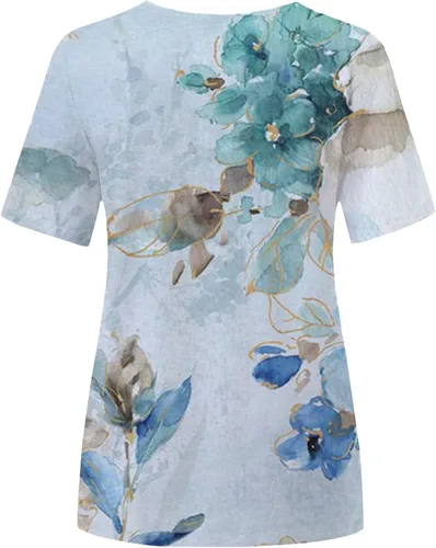 Vista 3 de Blusa de manga corta para mujer con cuello redondo y estampado patriótico de estrellas, con estampado de estrellas, 4 de julio