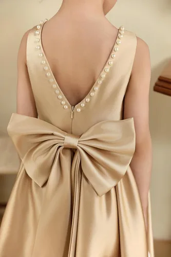 Vista 9 de MCieloLuna Vestidos de niña de flores para boda con nudo de lazo elegante de satén para primera comunión