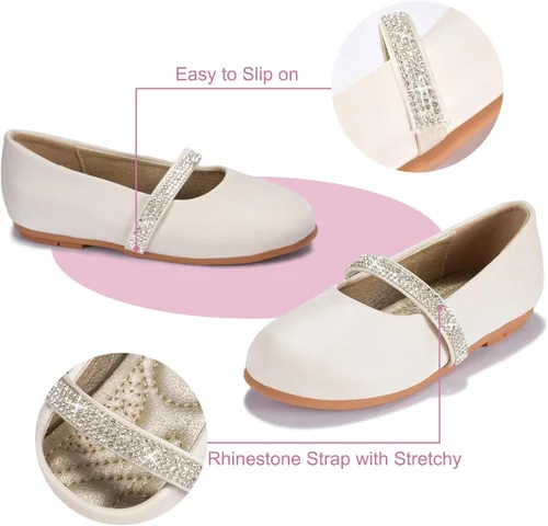 Vista 4 de Zapatos de vestir para niñas con flores, zapatos de princesa Mary Jane, zapatos de ballet para niños pequeños y grandes, zapatos elegantes