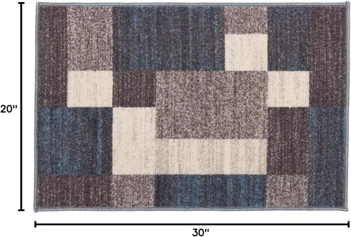Vista 2 de Rugshop Alfombra Contemporánea Azul con Cajas Geométricas Antideslizante y sin Desprendimiento para Sala de Estar, Comedor y Oficina, 20" x 30