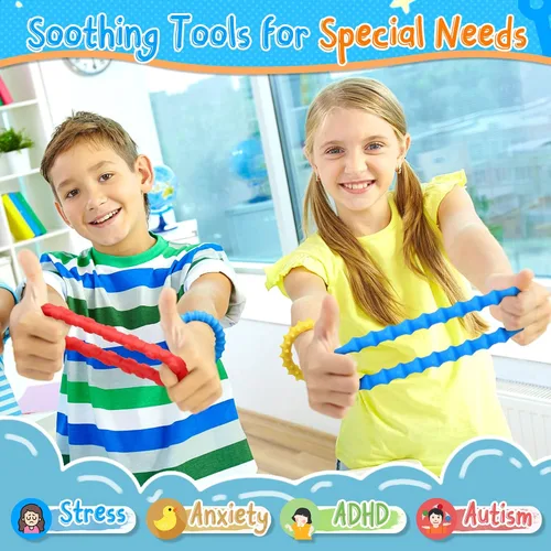 Vista 6 de Pulsera de textura sensorial de juguetes para la ansiedad: paquete de 4 juguetes táctiles elásticos para niños y adultos, artículo silencioso