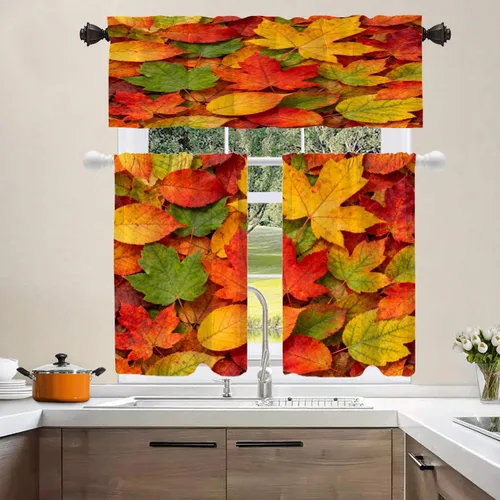 Vista 473 de Shrahala Orange Autumn Autumn Blackout Curtain Tiers, Fall Kitchen Valance Light Blocking Tier Drapes with Rod Pocket, 2 Pack 26 X 24 in