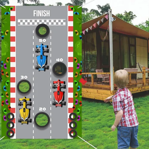 Vista 2 de RaceCar F1 Toss Games Banner telón de fondo de carreras de autos de carreras, bandera de cheque de carreras, decoración temática deportiva