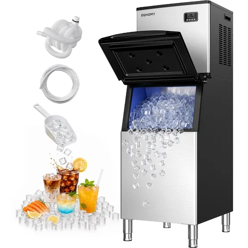 Vista 13 de EUHOMY Máquina comercial para hacer hielo, 1000 libras/24 horas, máquina de hielo industrial con contenedor de almacenamiento de 300 libras, lista