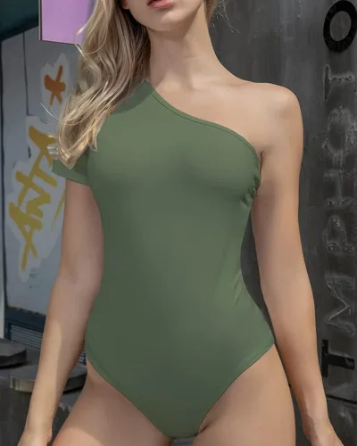 Vista 2 de KINVOGUP Body de manga corta para mujer con un solo hombro