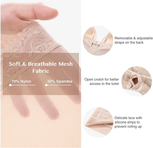 Vista 4 de FeelinGirl Faja moldeadora con control de abdomen para mujer, con escote en U, cuerpo completo, espalda baja, faja a la mitad del muslo con brasier