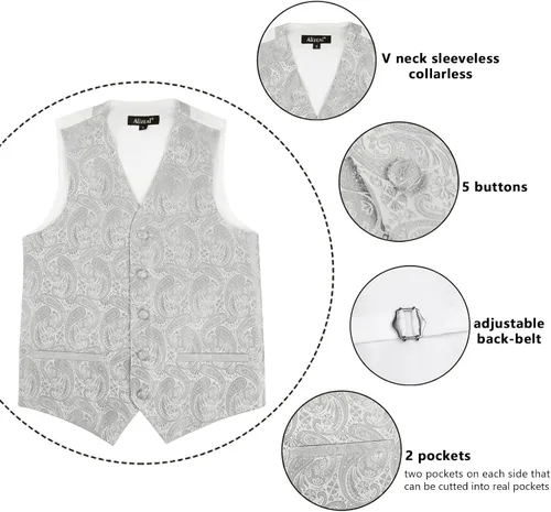 Vista 58 de Alizeal Conjunto de 2 piezas de corbata de lazo preatada de jacquard de cachemira con estampado floral clásico para niños