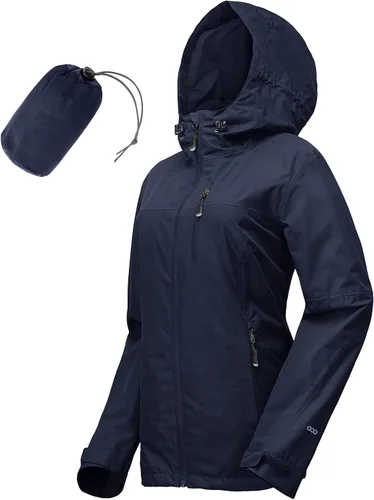 Vista 18 de Chaqueta impermeable plegable para mujer 33,000ft, ligera, impermeable, con capucha, para ciclismo y bicicleta, cortavientos Tono aguamarina