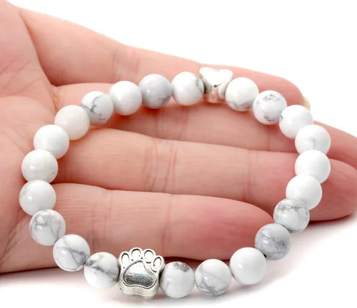 Vista 6 de JOVIVI Pulseras ajustables de cuentas de cristal de piedra volcánica con poder curativo y dije de huella de perro