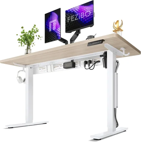 Vista 15 de FEZIBO Escritorio eléctrico de pie con barra transversal en forma de L y sistema de gestión de cables, escritorio de pie de 48 x 24 pulgadas