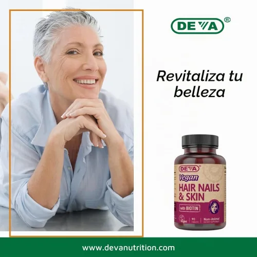 Vista 6 de DEVA Vitaminas y minerales veganos para el cabello, las uñas y la piel con biotina, suplemento, 90 tabletas