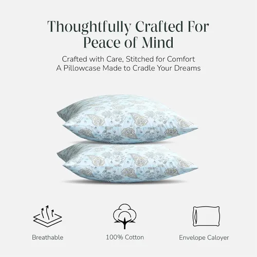 Vista 3 de Feather & Stitch - Fundas de almohada 100% algodón de 2 piezas tamaño Queen, 300TC fundas de almohada ultra suaves con cierre de sobre, resistentes