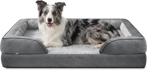Vista 37 de L Plus - Cama ortopédica para perros grandes, sofá lavable para perros con espuma para huevos, forro impermeable y parte inferior antideslizante
