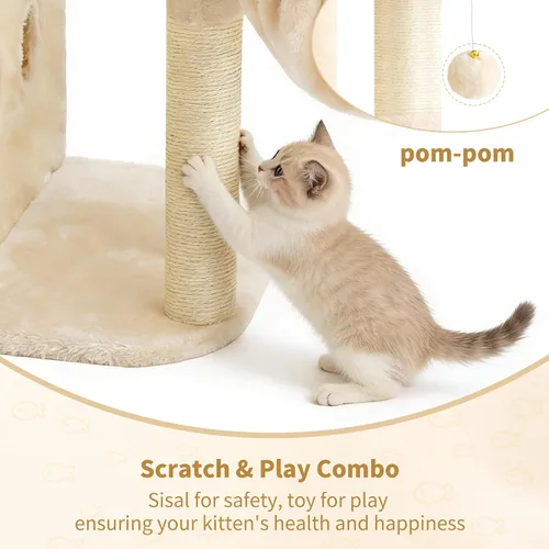 Vista 6 de Heybly Árbol para gatos, torre para gatos de 25.6 pulgadas con amplia percha superior para gatos grandes, muebles de casa para gatos estilo escalera