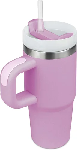 Vista 20 de Vaso de 14 oz con asa y pajita, vaso de 14 oz para niños con tapa y pajita, vasos de acero inoxidable para niños, para deportes al aire libre