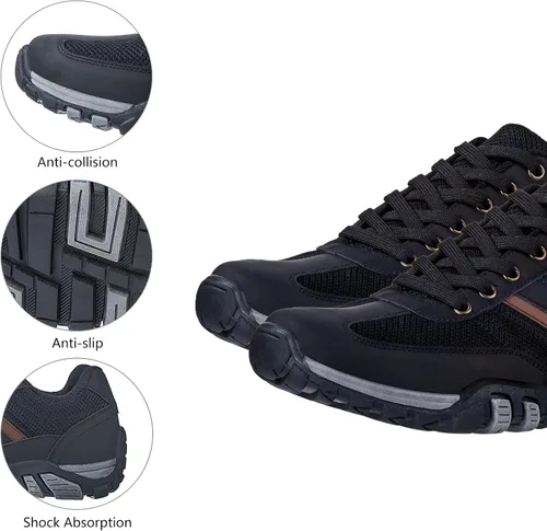 Vista 4 de FINURO Zapatos de senderismo antideslizantes para hombre, cómodos zapatos de senderismo bajos para caminar al aire libre, zapatos de trabajo