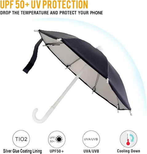 Vista 6 de Paraguas de Teléfono con Protección UV para Sol, Soporte Universal Ajustable con Ventosa Piggy para Teléfono Paraguas, Sombra Solar