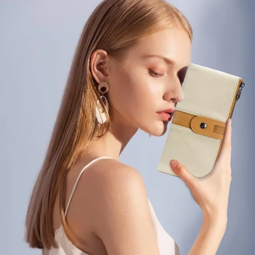 Vista 6 de Cartera para mujer de gran capacidad de piel sintética plegable con bloqueo RFID, tarjetero con bolsillo con cremallera