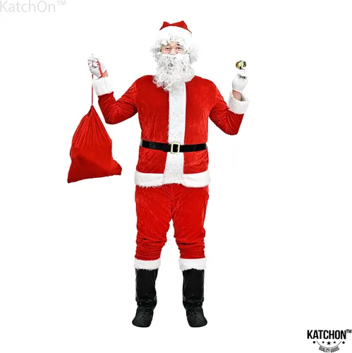 Vista 7 de KatchOn Traje de Papá Noel de terciopelo para adultos, 10 piezas, disfraz de Papá Noel para hombre, traje de Papá Noel, traje de Papá Noel