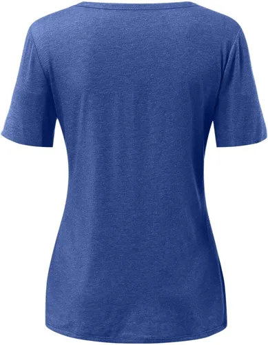 Vista 3 de Camisetas con estampado azteca occidental para mujer, dobladillo irregular, dobladillo irregular, blusas casuales de manga corta con cuello redondo